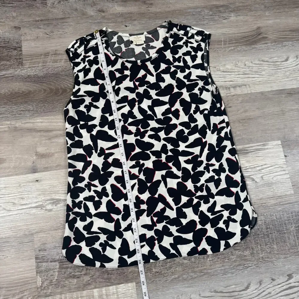 Kate Spade Butterfly Print Sleeveless Blouse White Black Classic Small